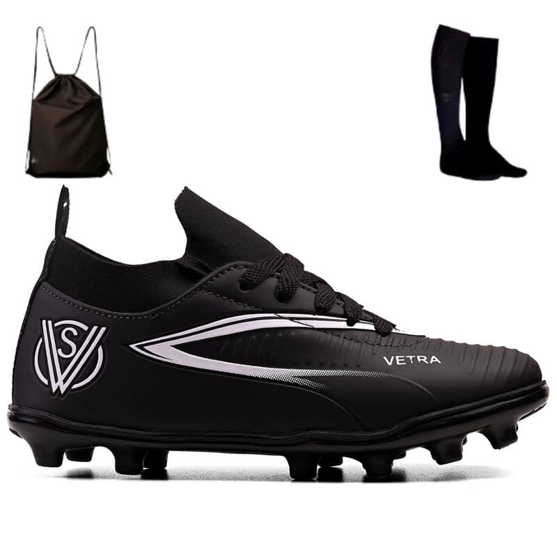 Kit Infantil para Futebol de Campo: Chuteira de Trava Macia + Meião e Mochila