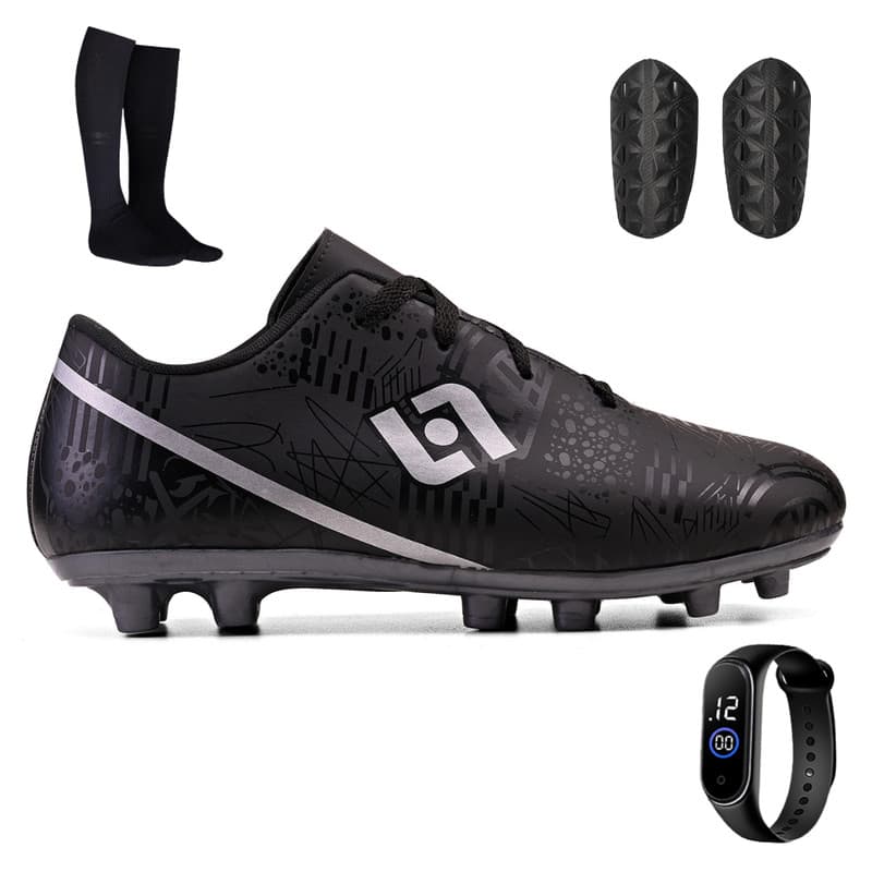 Chuteira Infantil Trava Leve + Meião + Relógio + Caneleira