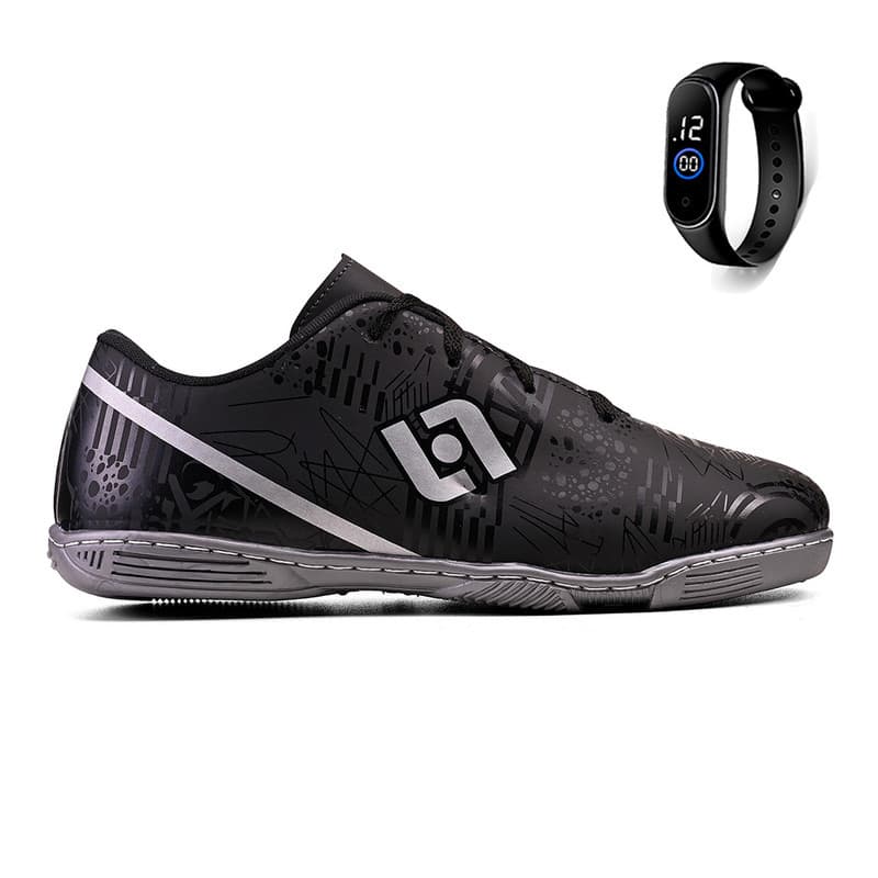 Chuteira Infantil Futebol de Salão Leve + Relógio Digital