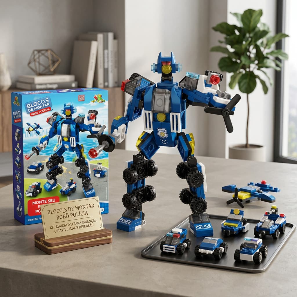 Blocos de Montar Robô Polícia Kit Educativo para Crianças Criatividade e Diversão
