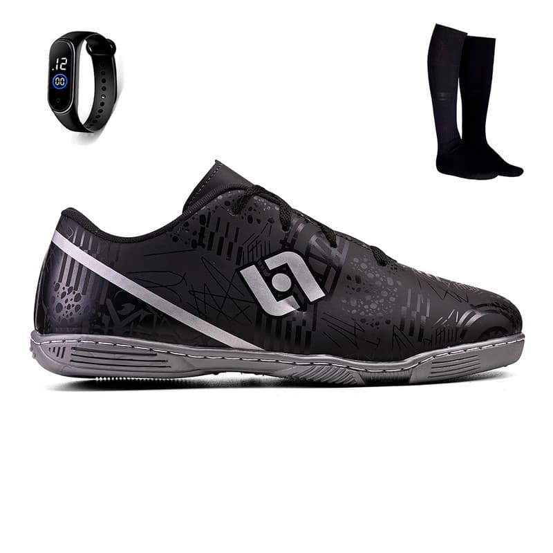 Chuteira Infantil Meninos Indoor Futsal + Relógio + Meião