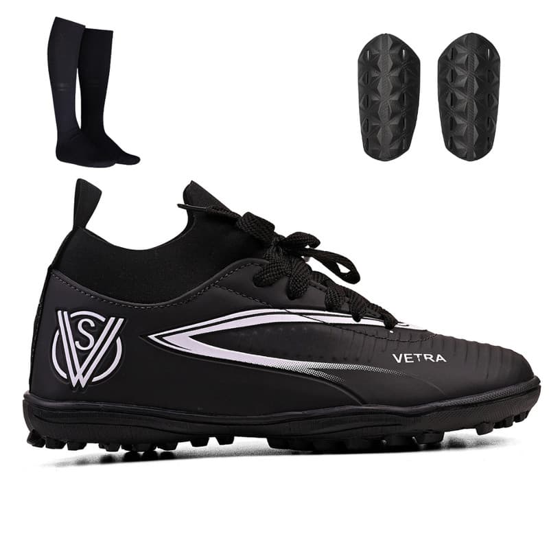 Kit de Chuteira Society Infantil com Cano Médio + Meião e Caneleira