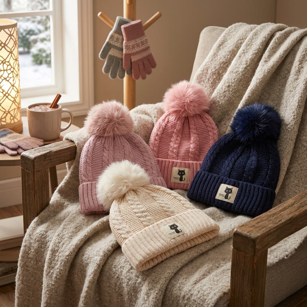 Gorro Infantil De Algodão Orgânico Para Inverno Com Pom Pom Touca Quentinha