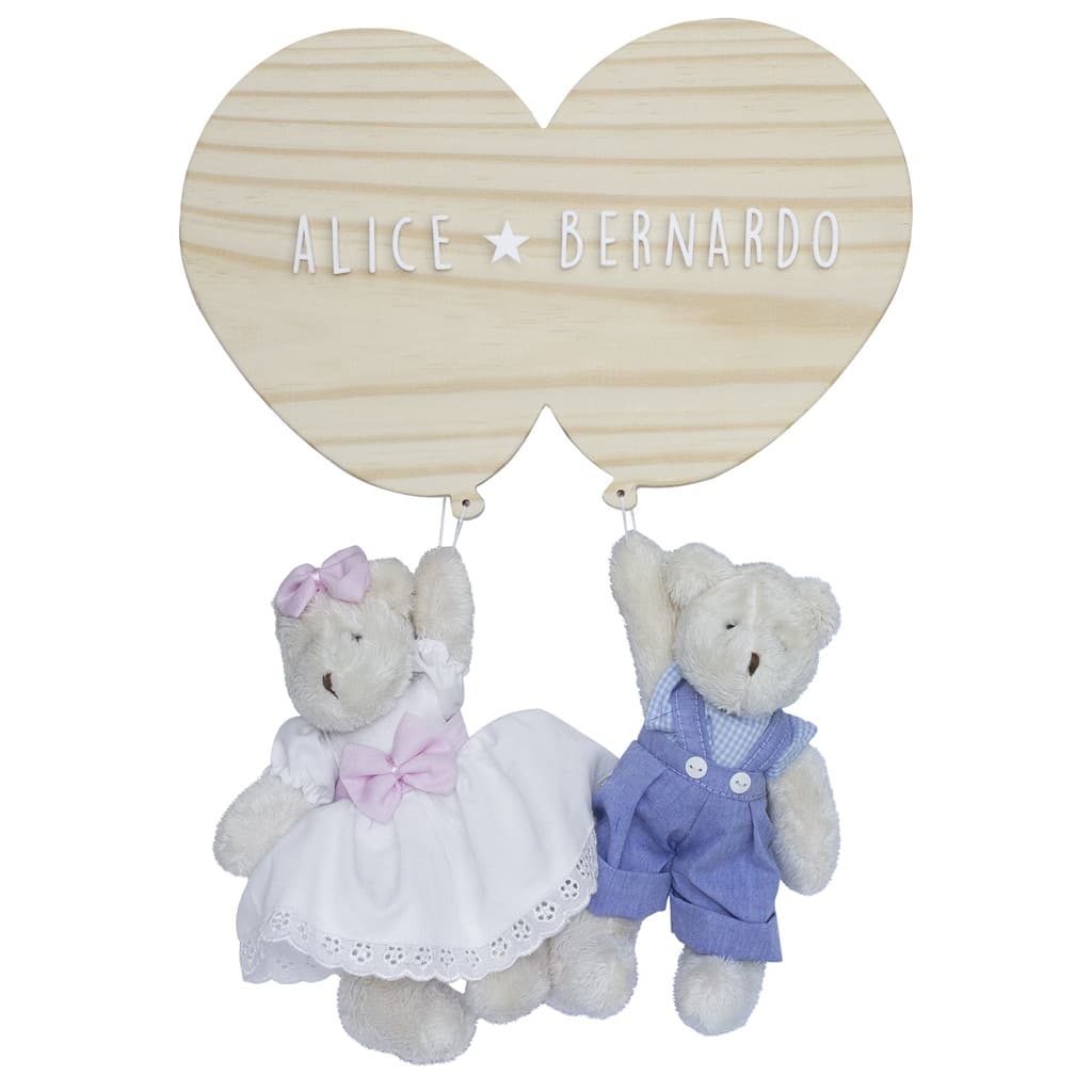 Enfeite Bexigas Gêmeos Casal Ursinho Irmãos Maternidade Bebê