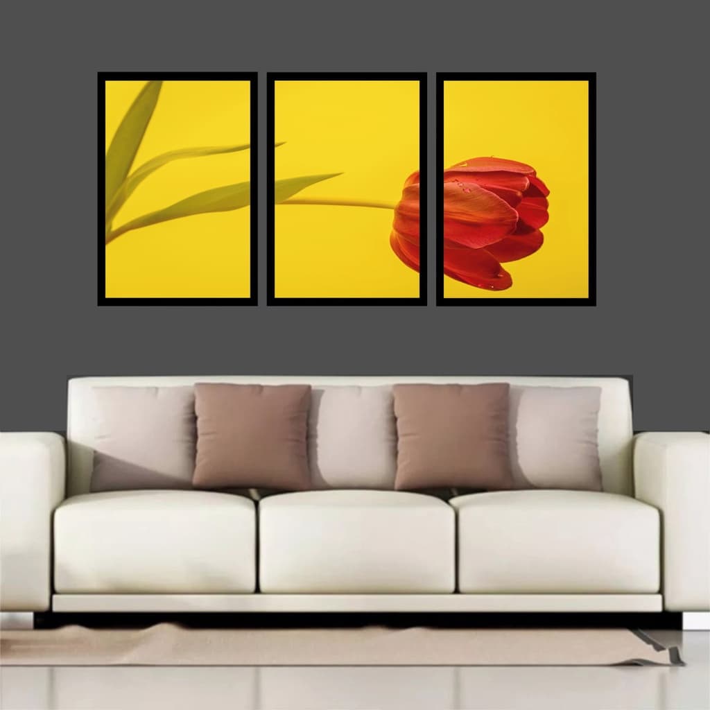 painel decorativo 3 peças papoula vermelha floral decoração