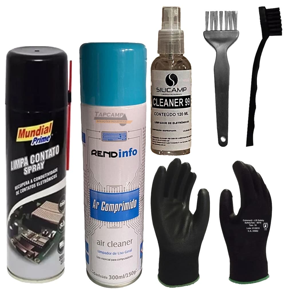 Kit Pincel Escova Esd Ar Comprimido Luva Limpa Contato