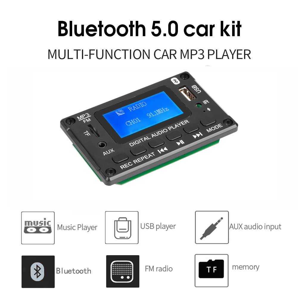 Sem Fio Bluetooth 5.0 Placa Decodificador Com Tela De Lcd Gravação De Chamada Dc 5 V 12 V Apoio Mp3 Tf Aux Linha