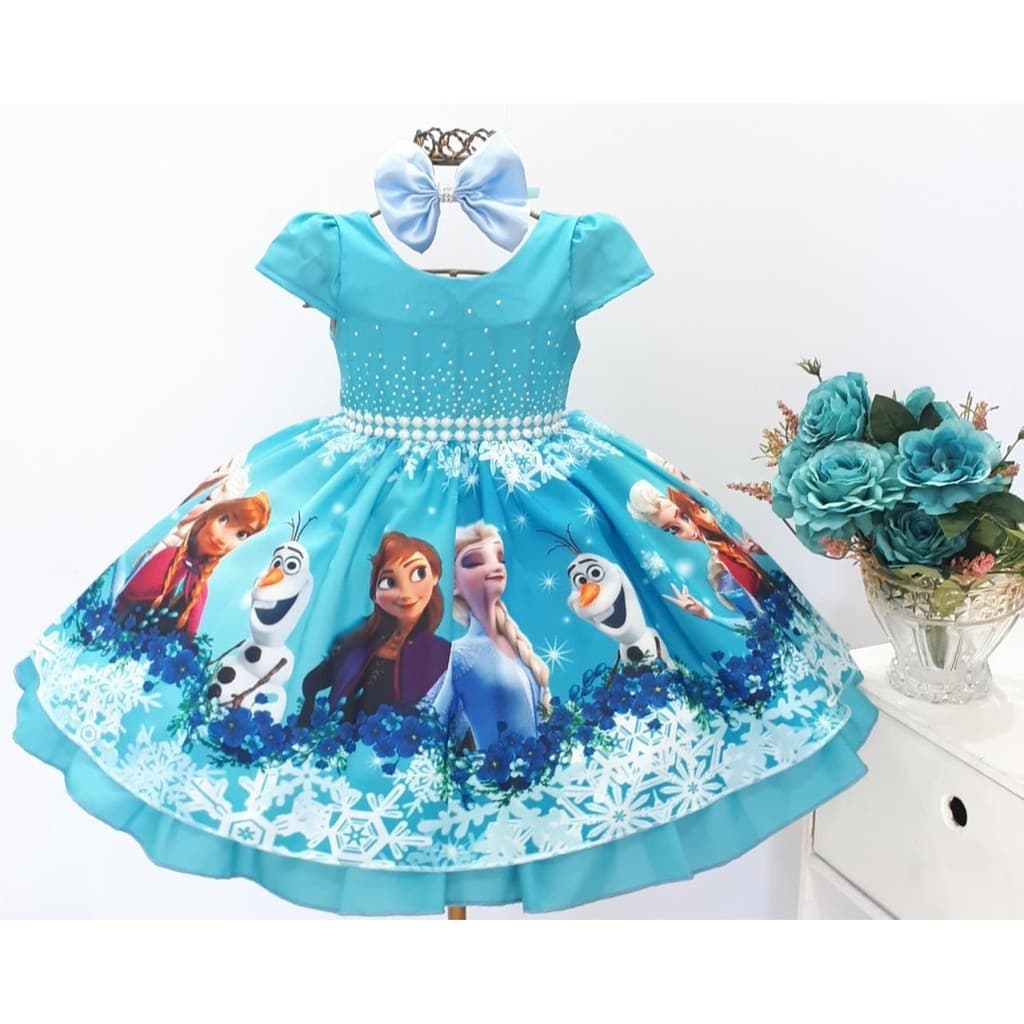 Vestido Frozen Aniversario Infantil Festa Super Luxo
