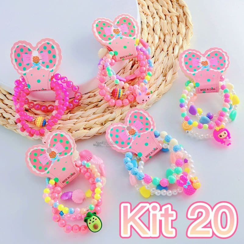 Kit 20 pulseiras para Crianças /Conjunto Infantil Frutas Coloridos