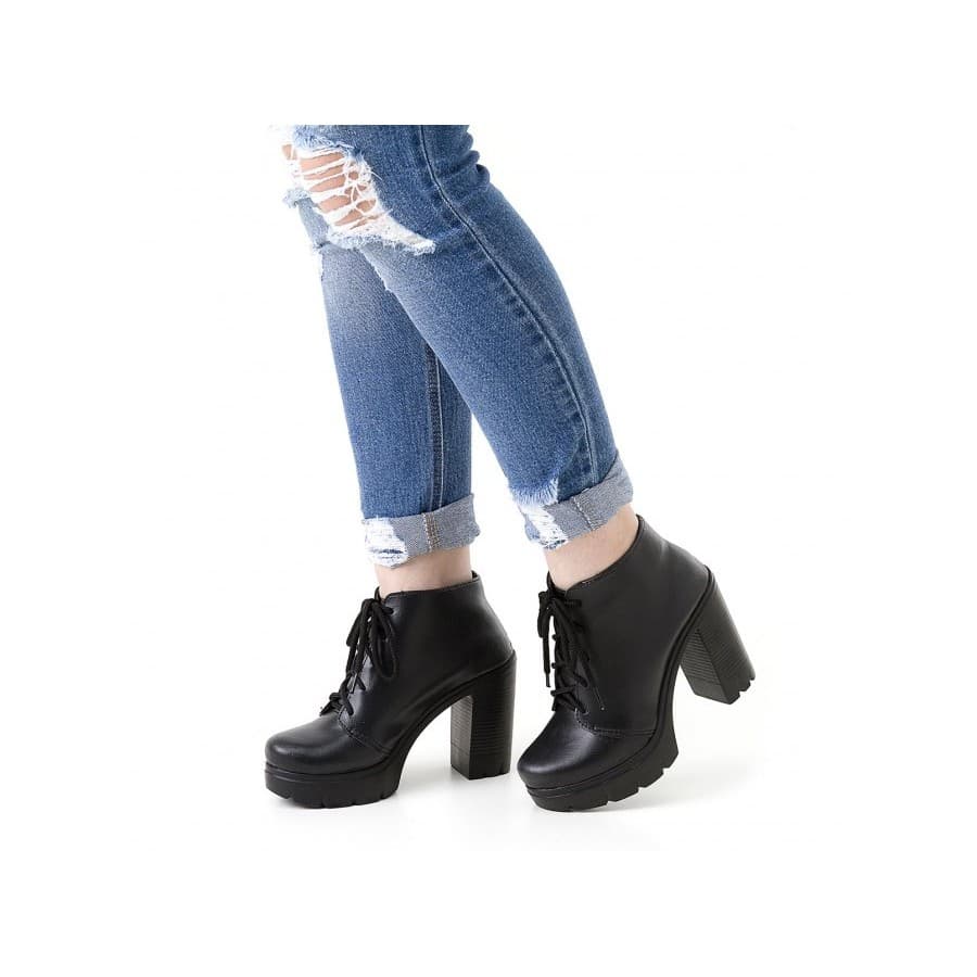 Bota Salto Alto Sacolei Plataforma Cano Curto Preto Sintético SEM ILHÓS