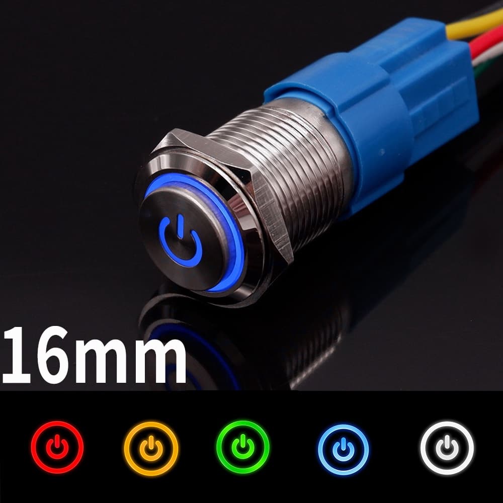 16mm Botão Interruptor Ligar Off Power Luzes LED PC AUTO Start Stop Botões Elétrico Com Soquete De Alta Cabeça 5 V 6 12 24 220