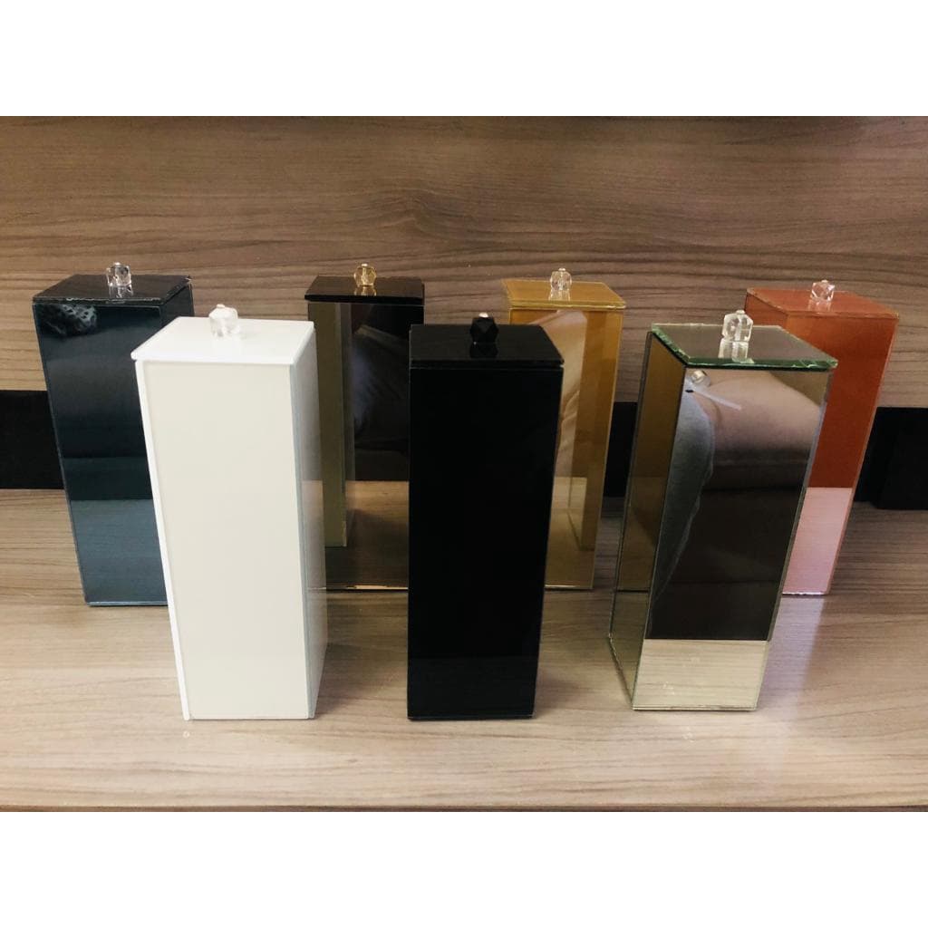 Porta Escovas Com Tampa Vidro Branco Preto Rose Dourado Bronze Espelhado Lavabo Banheiro Casa