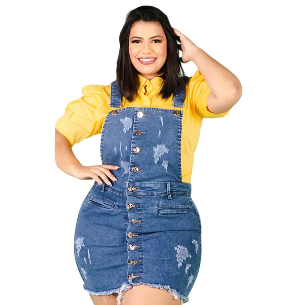 Jardineira Plus Size Feminina Com Botões Lançamento