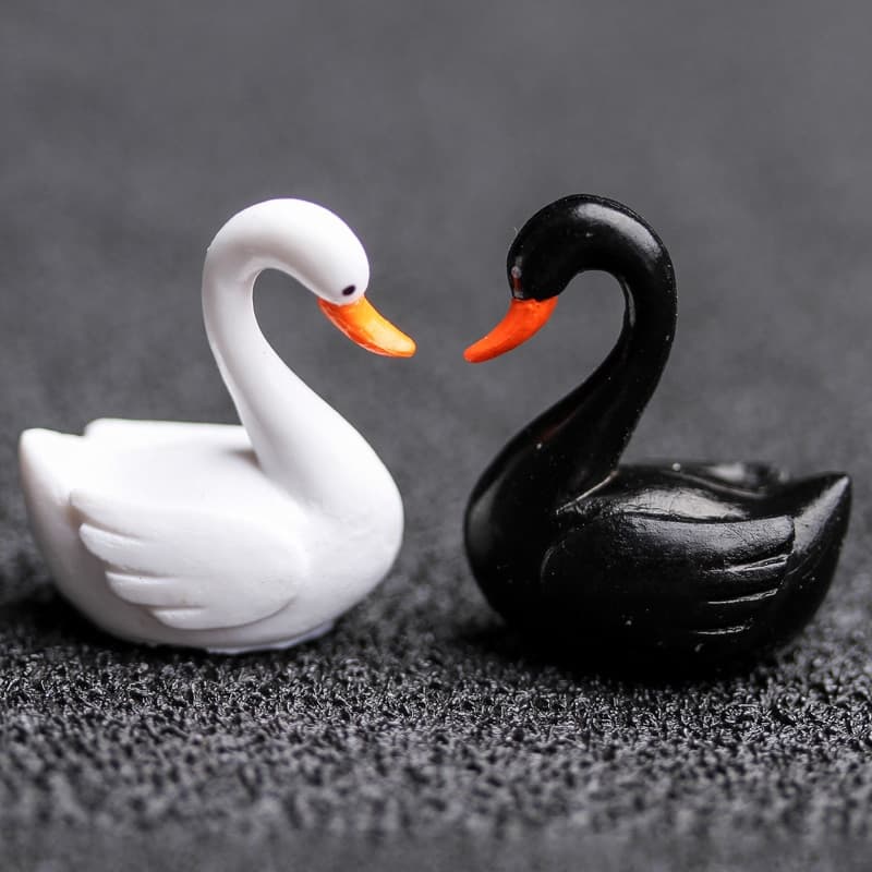 4 Peças mini Cisne Preto Branco Decoração De Casa Jardim De Fadas Em Miniatura