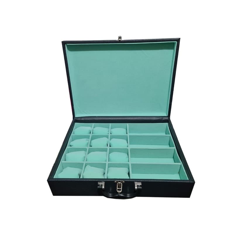 Maleta estojo porta relógios e óculos 12/4 preto com verde água