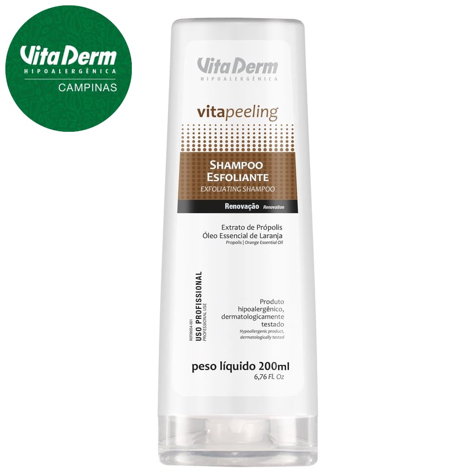 Shampoo Esfoliante Vita Derm 200ml Vita Peeling - Controle de oleosidade, anti caspa e hipoalergenico