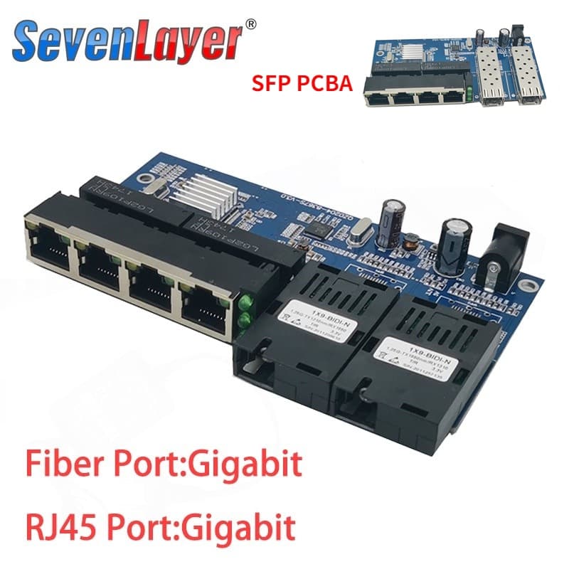 10/100/1000 M switch 4 RJ45 UTP 2 SC Gigabit Fibra Óptica Media Converter  2F4E Ethernet Placa PCBA