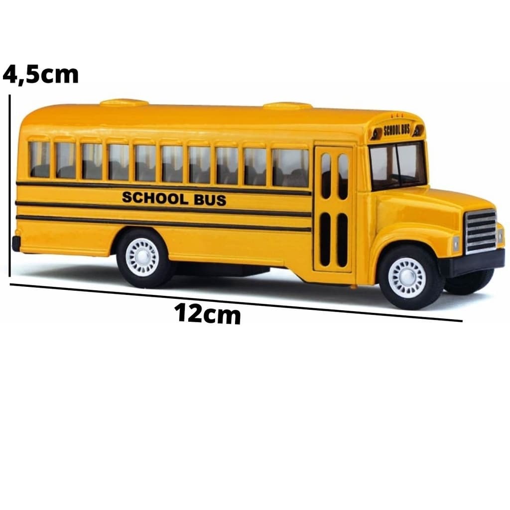 Carrinho de Coleção de Ferro Ônibus Americano Escolar 12 cm a Fricção Colecionável