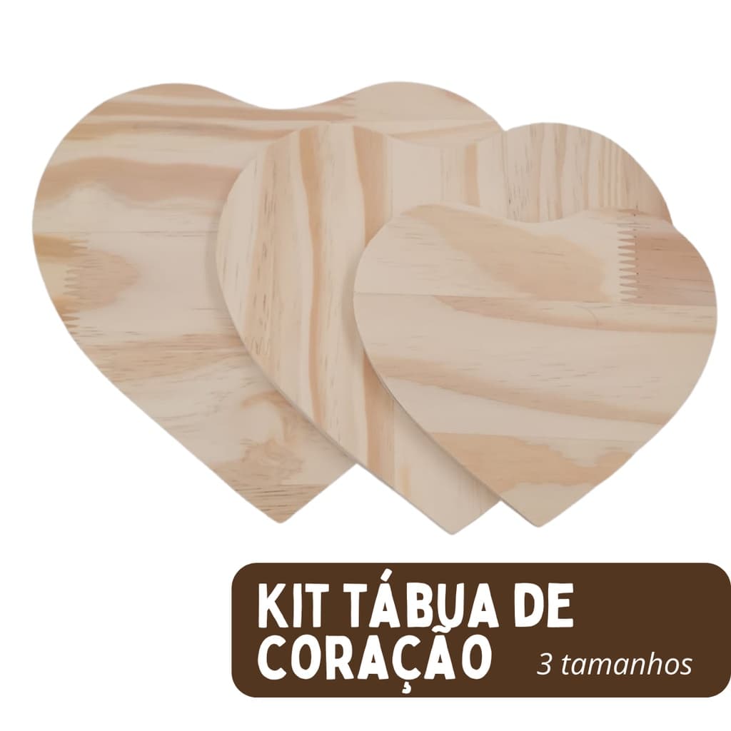 Kit 3 Tábuas De Coração Em Pinus (p 15cm / M 23cm / G 26cm)