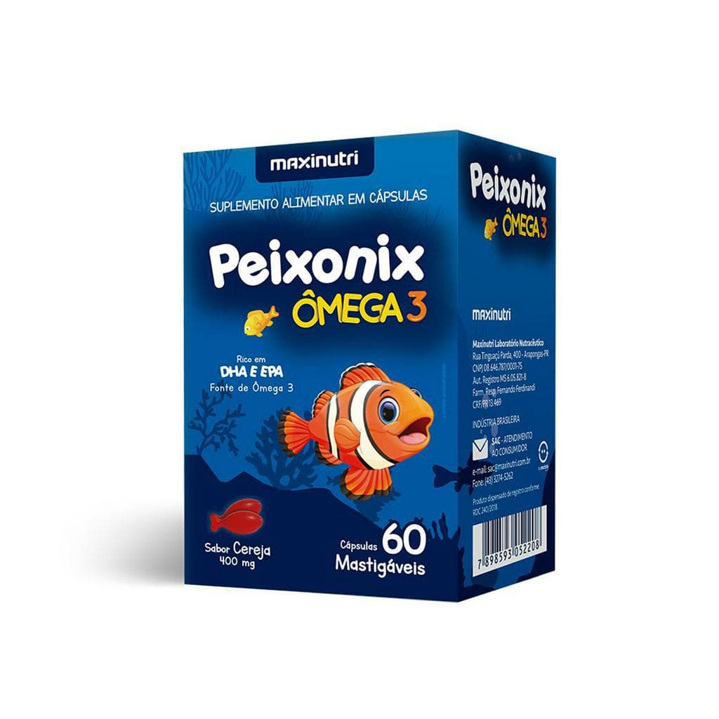 Ômega 3 Infantil Peixonix 60 Capsulas Mastigáveis - Maxinutri