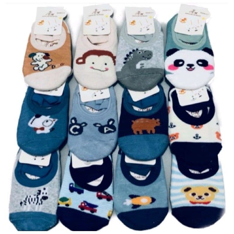 kit 5 pares Meia Sapatilha Antiderrapante Infantil e Bebê em Algodão menina e menino estampas varidas