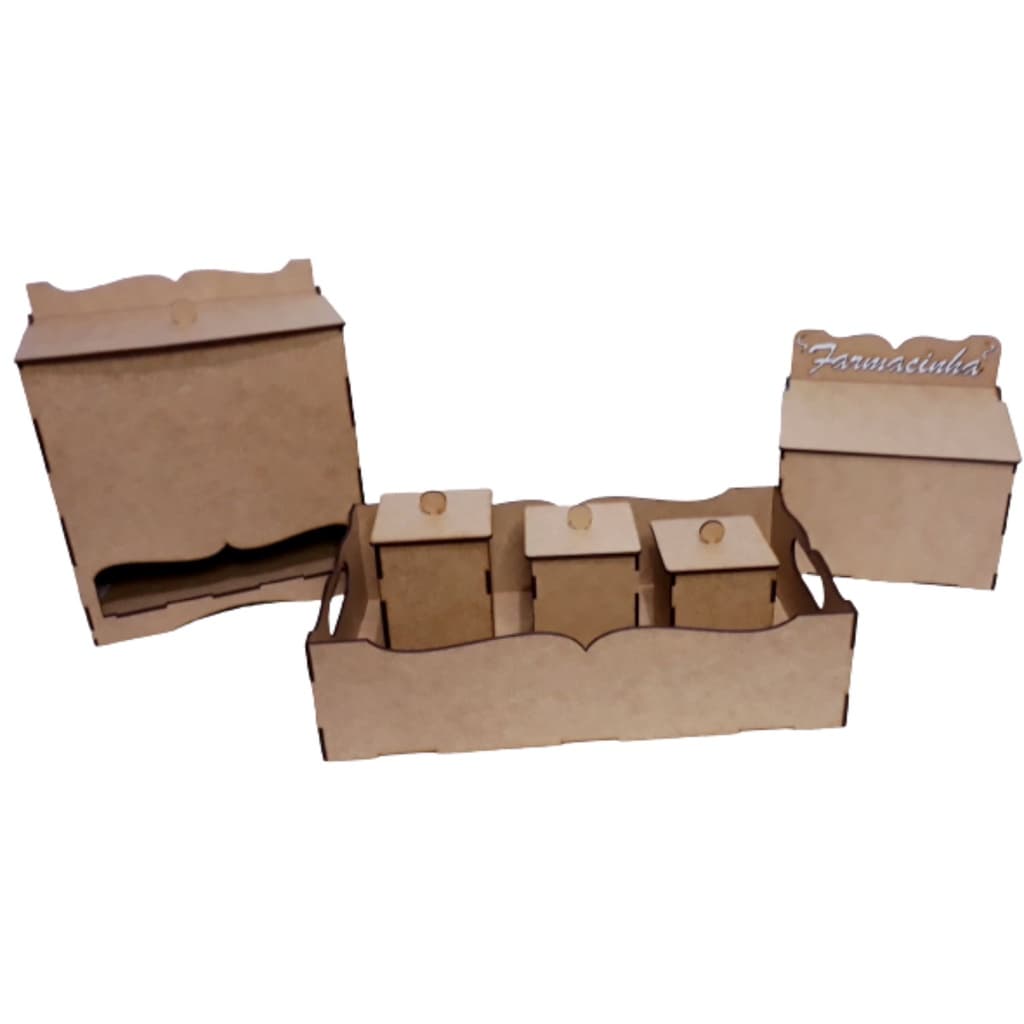 Kit Higiene Bebê Liso 6 Peças Mdf Cru Desmontado Decoração Quarto Bebê