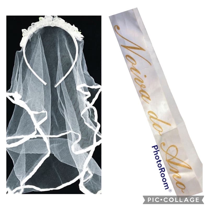 kit : 1 VEU  + 1 Faixa NOIVA DO ANO DOURADA