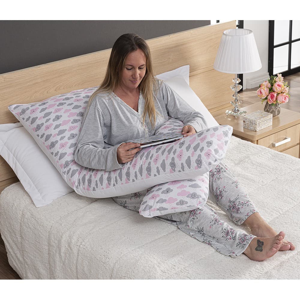 Travesseiro Almofada Gestante Nuvem Rosa Chuva de Amor Conforto e Qualidade Para Gravida