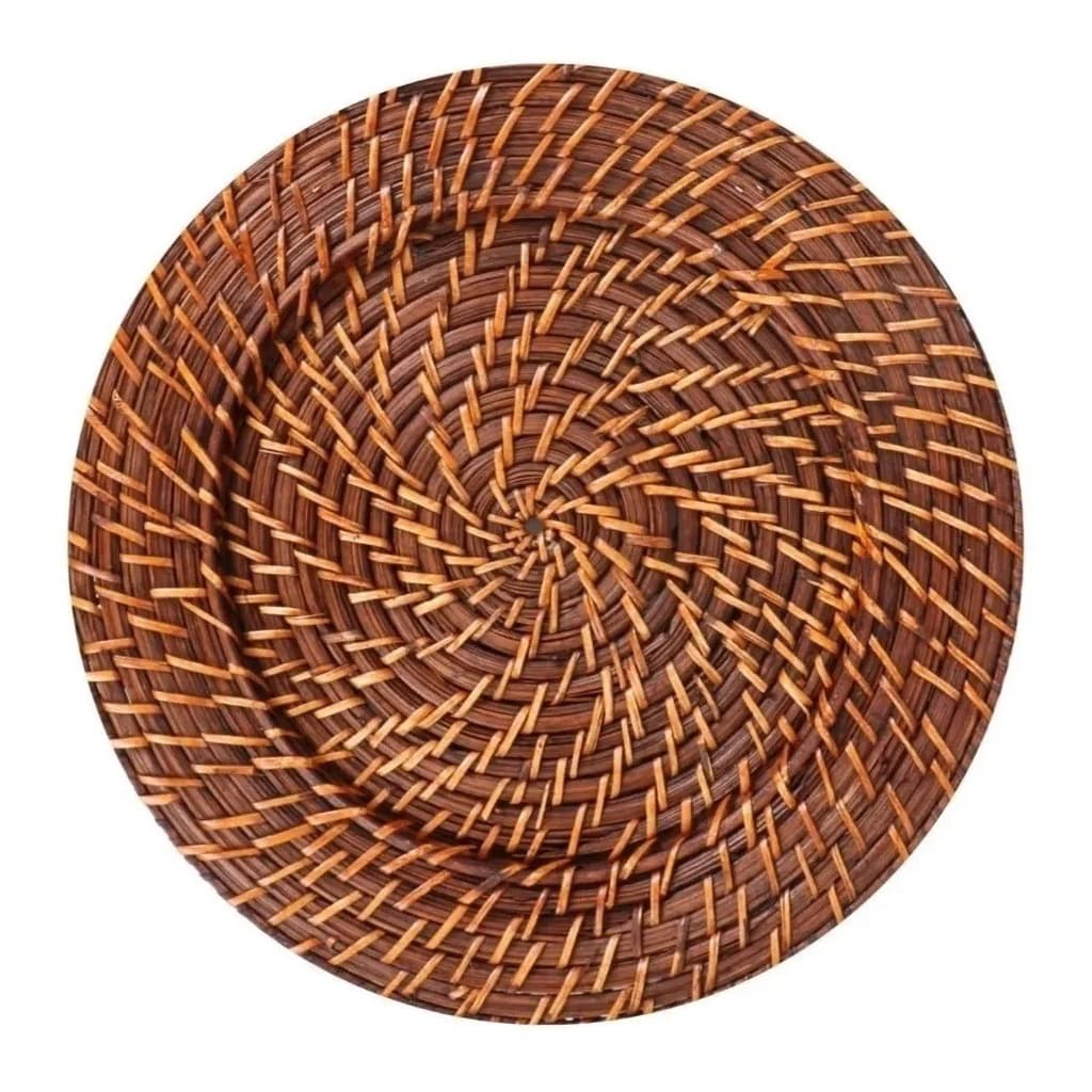 Sousplat Jogo Americano Redondo Mundiart Rattan Bambu Marrom Claro ou Escuro