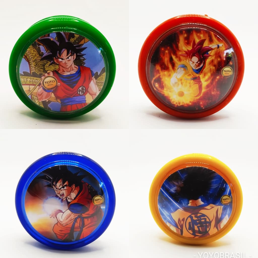 Kit com 4 Yoyos Coleção Yoyo Dragon Ball Z Profissional Goku de Eixo Fixo + 6 Cordas Extras de ioio Brinquedos