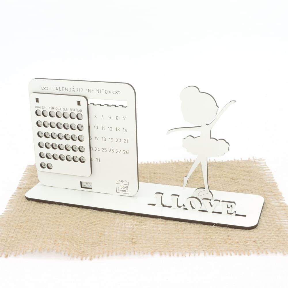 5 Calendário Infinito Personalizado Mdf Branco - Bailarina Baby