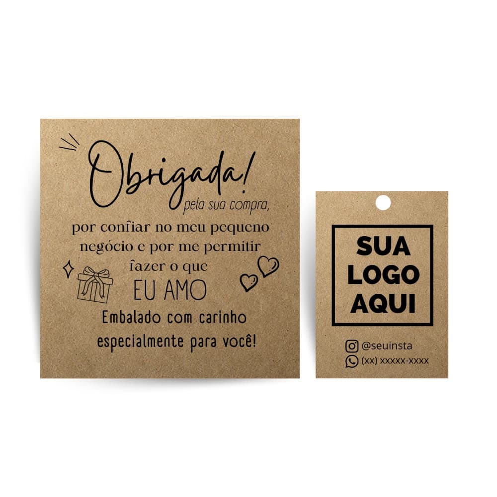 100 Etiquetas Personalizadas + 100 Cartões de Agradecimento ao Cliente