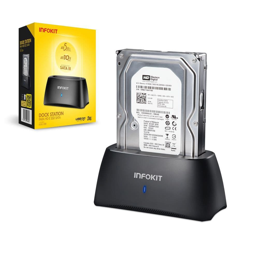 Dock station HD SATA 3.5" e 2.5" HHD ou SSD ECASE-Z320 USB 3.0 original transmissão 5 Gpbs