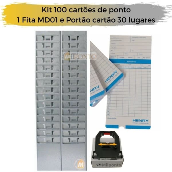 Kit 100 cartões de ponto + chapeira 30 lugares e fita MD01