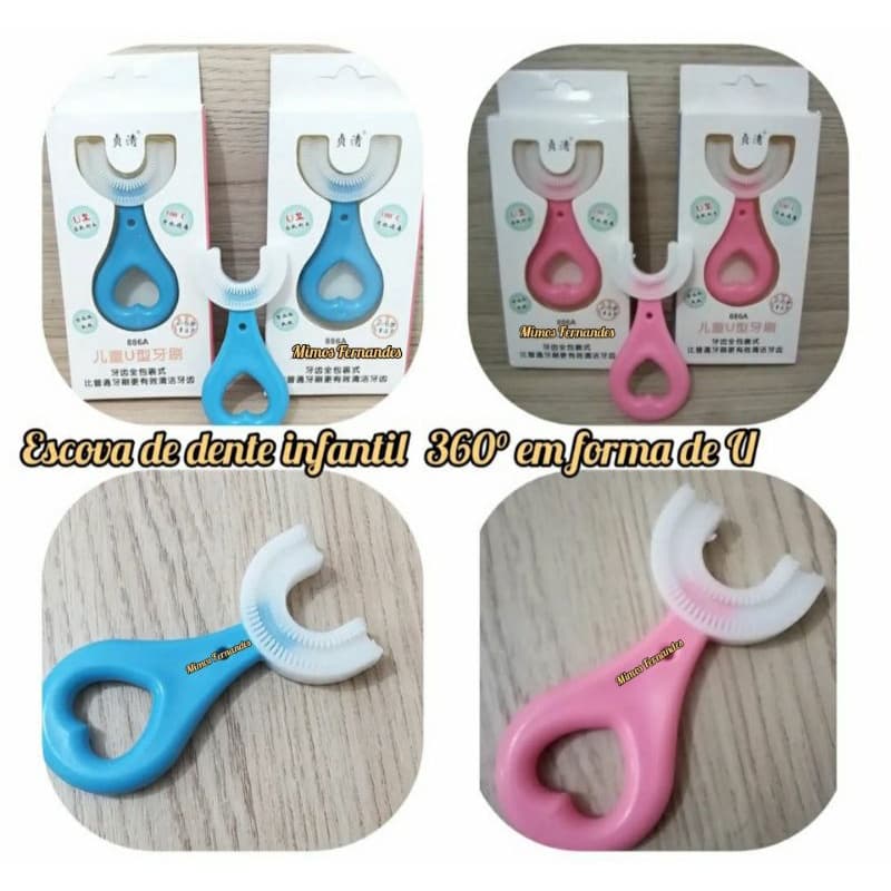 Escova De Dente De Silicone Em Formato de U 360 Graus de 2 a 6 anos