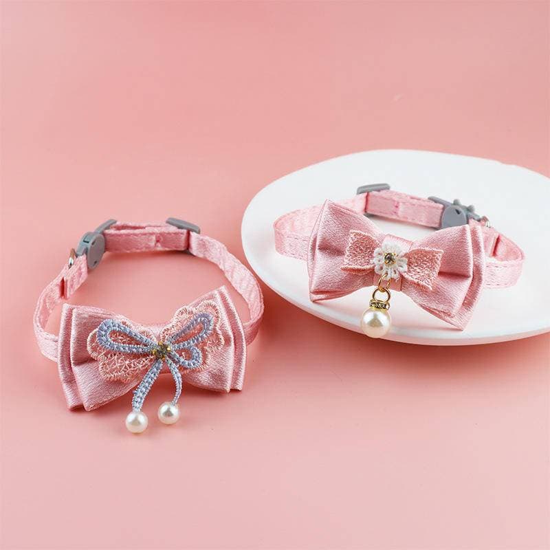 Coleira Para Gatos De Estimação Em Pó De Fada Com Pérolas De Laço Pendurar Sino Animais Fornece Acessórios De Pescoço Filhotes De Cachorro