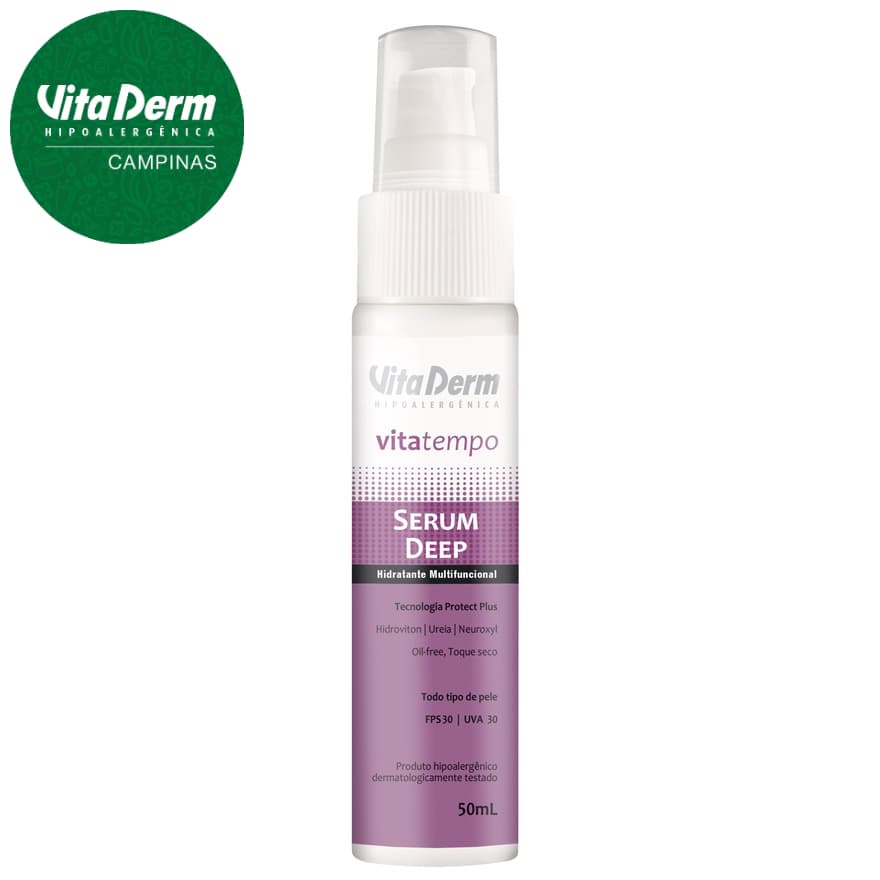 Protetor Solar e Hidratante Facial Serum Deep Vita Derm Limpeza Facial Fps30