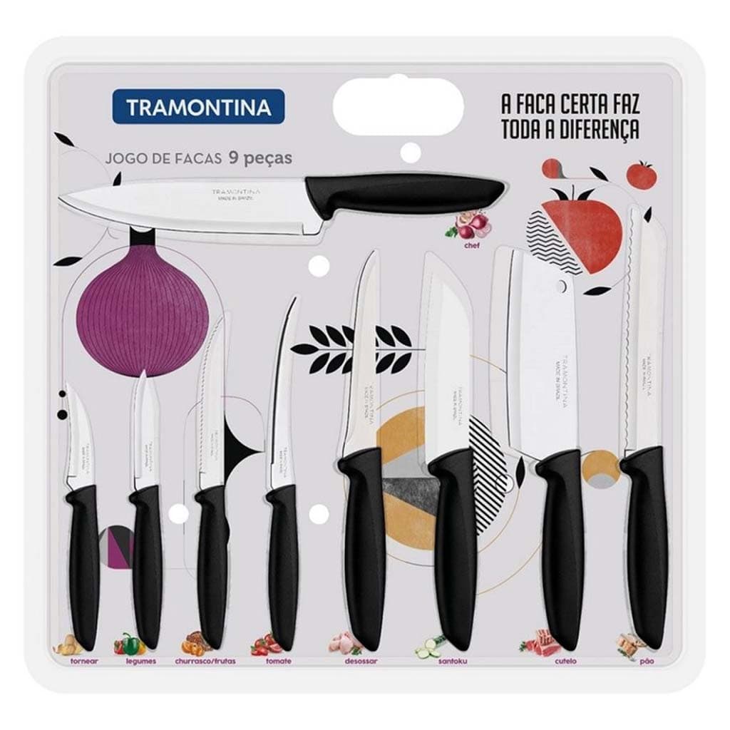 Jogo De Facas Plenus 9 ou 10 Peças Tramontina Lâminas Aço Inox