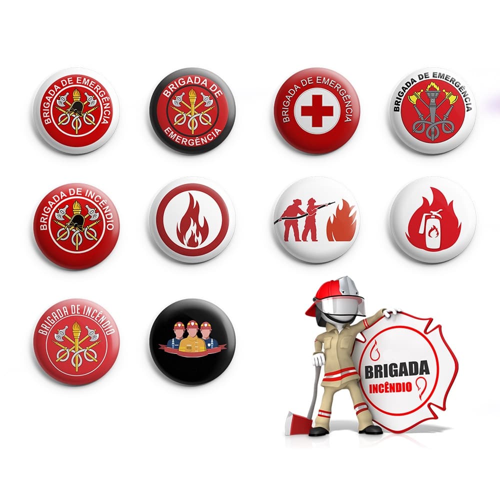 Bottons Brigada De Incêndio / Emergência Bombeiros - Botum / Boton / Broche (3,5cm & 4,5cm)