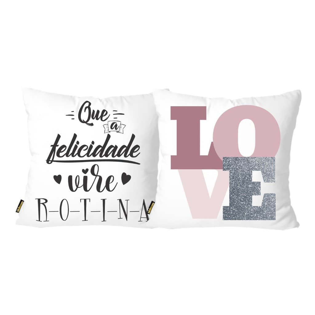 2 Capas para Almofada Felicidade Várias Estampas 40cm x 40cm