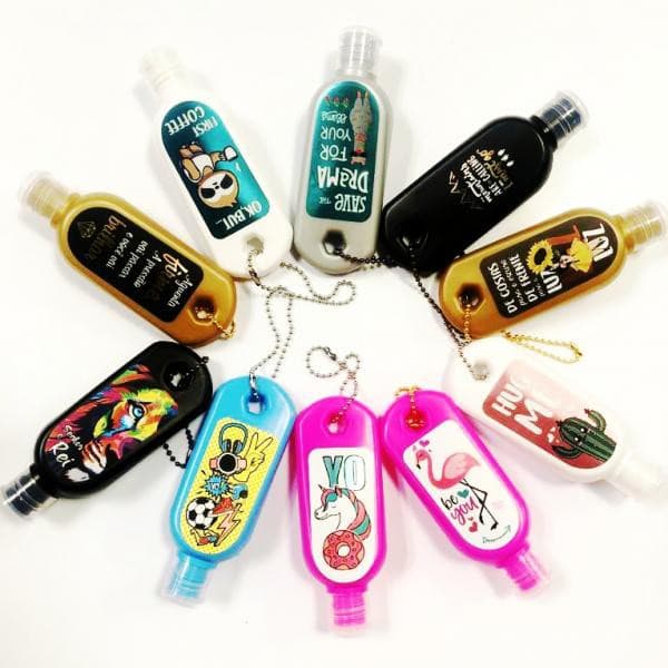 Porta Álcool Gel Mini com Corrente | Kit 20 Unidades para Empresa,Eventos,Escolas,Brindes,Aniversarios.