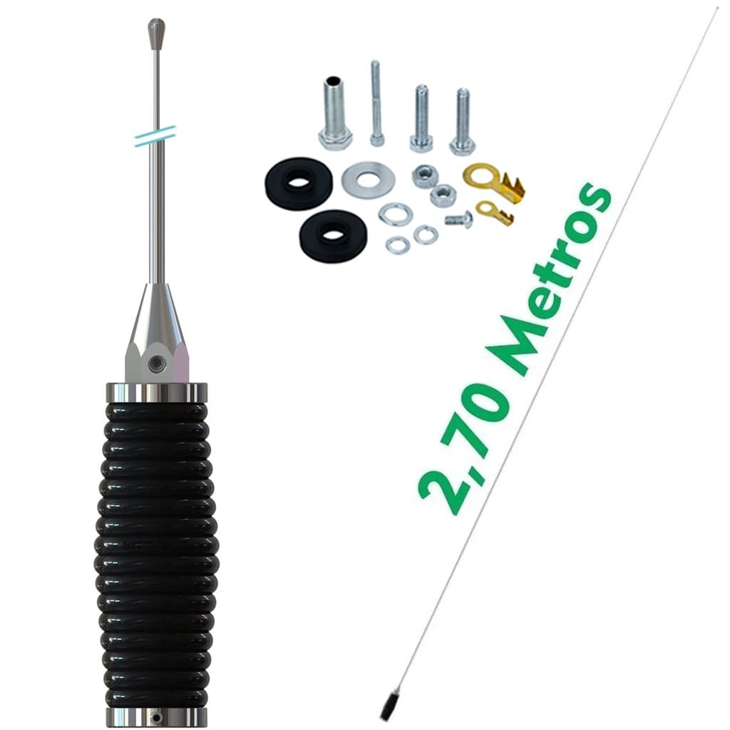 Antena Móvel Px 1/4 de Onda Maria Mole 2,70 metros Steelbras Ap6904 + Kit Parafusos Anti-Furto