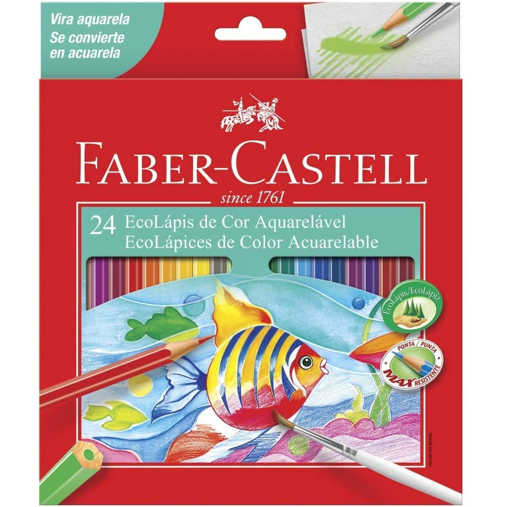Lápis de Cor Faber-Castell C/24 Cores Aquarelável Ecolápis 120224G + Pincel