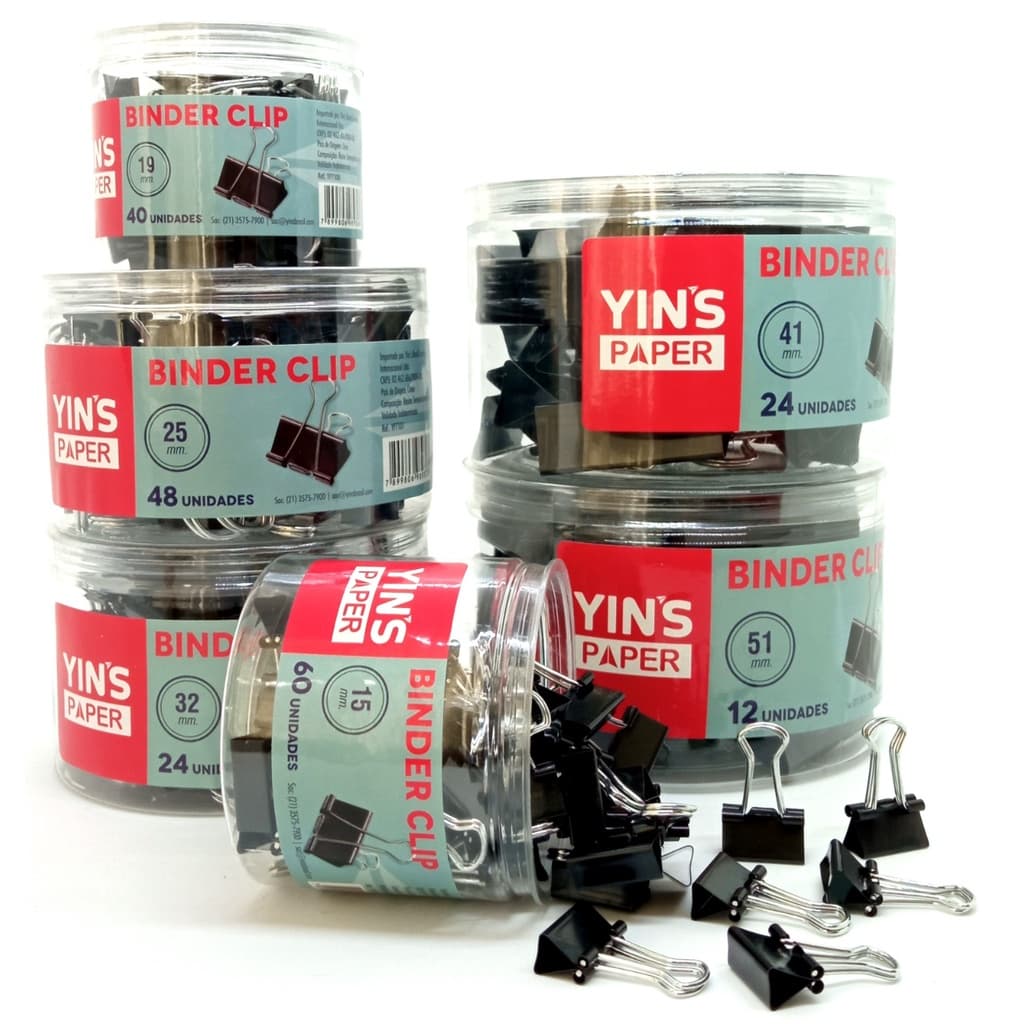 Pote com Prendedor de Papel Binder de Metal Yins Paper 15 19 25 32 41 51 mm