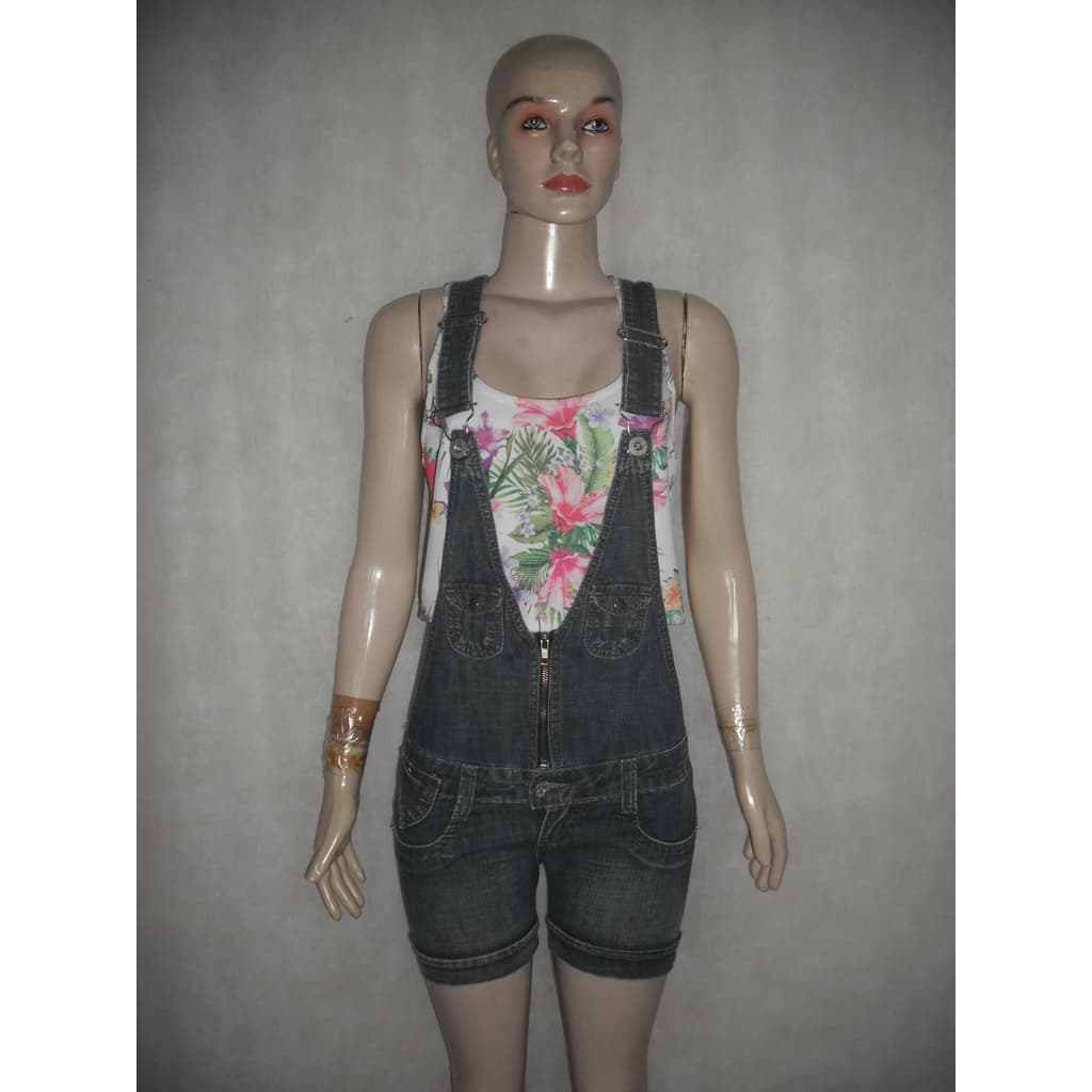 JARDINEIRA JEANS MACAQUINHO TAM P 36 ROSCEL ALGODÃO USADO BOM ESTADO