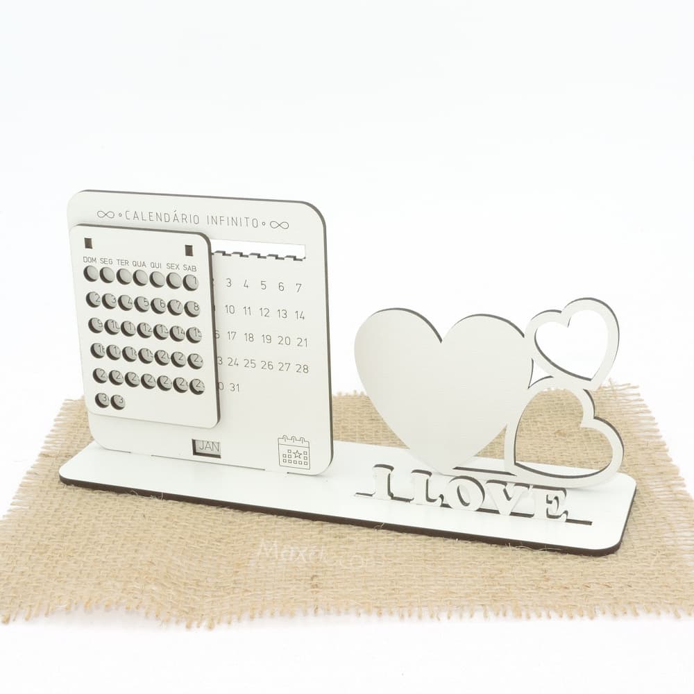 5 Calendário Infinito Personalizado Mdf Branco - Corações