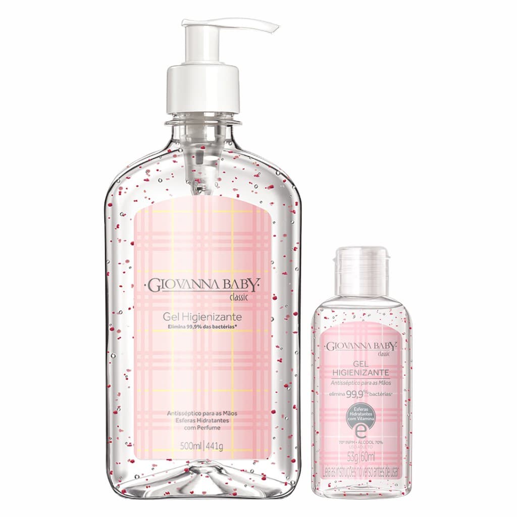 Kit Gel Higienizante Giovanna Baby Classic 1 Frasco 500ml + 1 Frasco 60ml