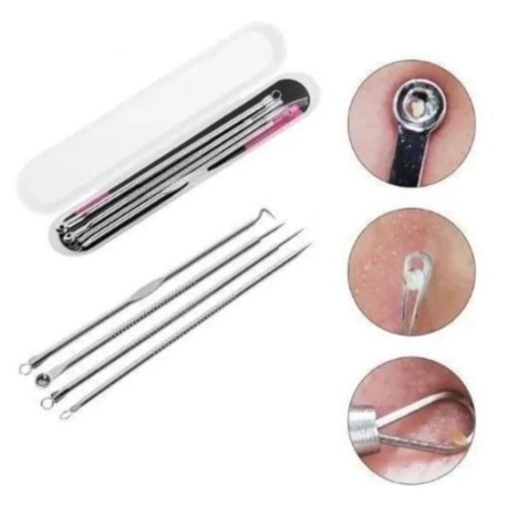 Kit estojo com 4 extratores para remoção de cravos e espinhas - material 100% aço- pronta entrega para todo Brasil