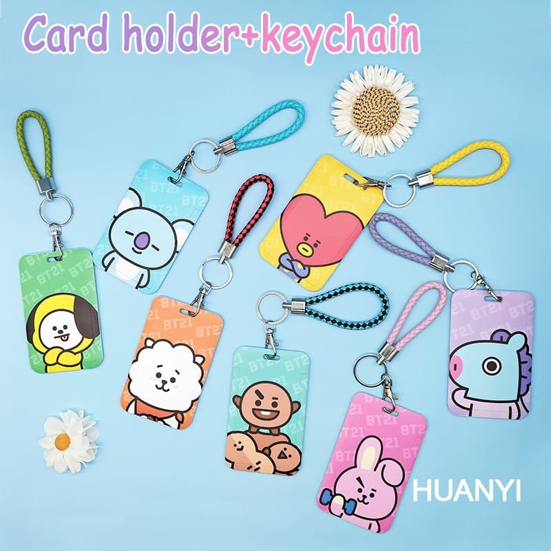 Novo Protetor De Cartão Cartoon BTS Card Com Pulseira Porta Cartões De Identificação Bonitos Crédito E Ônibus Cordão De