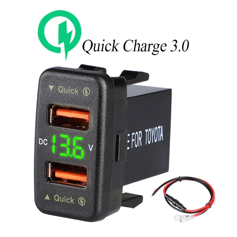 Novo carro toyota de porta USB carregador de carro com voltímetro 12V 24V Adaptador Dual QC de carga rápida Usb 4.2A Corolla Hilux Socket Lighter para smart phone voltímetro